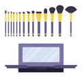 Makeup brush set and shadow case with mirror vector icon flat isolated illustration Royalty Free Stock Photo