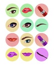 Set of makeup eyes lipstick icons