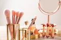 Set of makeup products and brushes Royalty Free Stock Photo