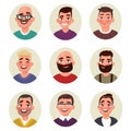 Set of male avatars. Young, middle, mature age. Vector