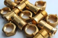 Set Of Male Brass Water Meter Fittings And Plumbing Nuts Detailed Angle View