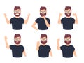 Set of male character with different gestures and emotions. Vector illustration in a flat style