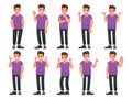 Set of male character with different gestures and emotions. Vector illustration