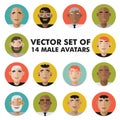 Set of male character faces avatars. Flat style vector people icons set. Royalty Free Stock Photo