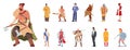 Set Of Male Characters Wear Historical Costumes. Viking, Barbarian And Native American Chief, Indian, Greek Or Roman Royalty Free Stock Photo