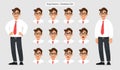 Set of male different facial expressions. Man emoji character with various face reaction/emotion, in formal and eyeglasses.