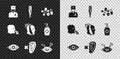 Set Male doctor, Medical thermometer, Medicine pill tablet, Reddish eye, Deaf, Insomnia, Vomiting man and Toothache icon