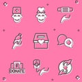 Set Male doctor, Volunteer, Medical protective mask, Donation water, and charity, Dialogue with, and Blood donation icon