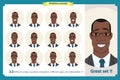 Set of male facial emotions. Black American man emoji character with different expressions. Vector illustration in cartoon style. Royalty Free Stock Photo