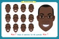 Set of male facial emotions. Black American man emoji Royalty Free Stock Photo