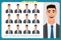 Set of male facial emotions. Business man character with different expressions.Vector flat Royalty Free Stock Photo