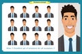 Set of male facial emotions. Business man character with different expressions.Vector flat Royalty Free Stock Photo