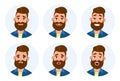 Set of male facial emotions. Different male emotions set. Man emoji character with different expressions. Human emotion - Vector