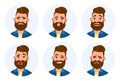 Set of male facial emotions. Different male emotions set. Man emoji character with different expressions. Human emotion - Vector Royalty Free Stock Photo