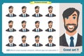 Set of male facial emotions.Face expressions of a man. Flat cartoon character. Businessman in a suit.Isolated vector on white. Royalty Free Stock Photo