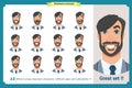 Set of male facial emotions. Flat cartoon character. Businessman in a suit and tie. business people in round icons. Isolated vecto Royalty Free Stock Photo