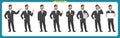 Set of male facial emotions. Flat cartoon character. Businessman in a suit and tie. business people in round icons. vector Royalty Free Stock Photo