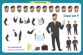 Set of male facial emotions.Flat cartoon character. Businessman in a suit and tie. business people in round icons. vector Royalty Free Stock Photo
