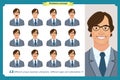 Set of male facial emotions. Young business man character with different expressions.Vector flat illustration in cartoon style.