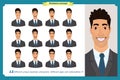 Set of male facial emotions. Young business man character with different expressions.Vector flat illustration in cartoon style. Royalty Free Stock Photo