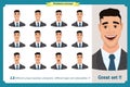Set of male facial emotions. Young business man character with different expressions.Vector flat illustration in cartoon style. Royalty Free Stock Photo