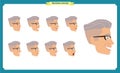 Set of male facial emotions. young man emoji character with different expressions Front, side, back view. Vector illustration