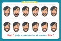 Set of male facial emotions. young man emoji character with different expressions.