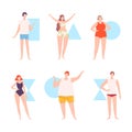 Set of male and female body shape types. Plump overweight women and men with triangle, hourglass, rounded, Inverted Royalty Free Stock Photo