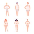 Set of male and female body shape types. Women and men in underwear with various figure type cartoon vector illustration Royalty Free Stock Photo