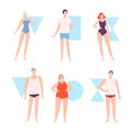 Set of male and female body shape types. Young women and men with various figure type cartoon vector illustration Royalty Free Stock Photo