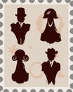 Set of 4 male and female isolated stamps