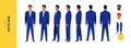 Set of male office workers poses in navy blue suit Royalty Free Stock Photo