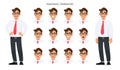 Set of male`s different facial expressions. Man emoji character with various face reaction/emotion, in formal and eyeglasses. Royalty Free Stock Photo