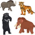 Set of mammoth, prehistoric bear, saber-toothed tiger and rhino Royalty Free Stock Photo