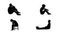 Set of Man in Depression silhouette vector illustration on white background Royalty Free Stock Photo