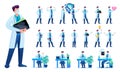 Set of Man doctor. Presentation in various in various poses and actions. 2D Flat character vector illustration N1