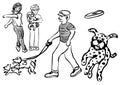 Set man and dog vector illustration design hand drawing