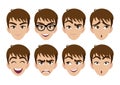 Set of man face and different emotions. Vector character illustration