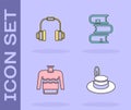 Set Man hat, Headphones, Sweater and Book icon. Vector Royalty Free Stock Photo