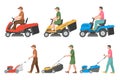 Set of Man with lawnmower Royalty Free Stock Photo