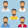 Set of man portrait. Beard. Various and modern avatar. Flat design vector illustration.