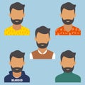 Set of man portrait. Beard. Various and modern avatar. Flat design vector illustration.