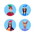 Set man woman wearing different hat merry christmas happy new year concept male female face avatar portrait collection Royalty Free Stock Photo