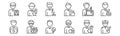 set of 12 man worker avatar icons. outline thin line icons such as policeman, hacker, financial advisor, writer, hairdresser,