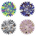 Set of mandala prismatic abstract flower line art