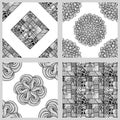 Set of Mandala Seamless Patterns. Black and white round ornament. Royalty Free Stock Photo