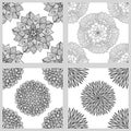 Set of Mandala Seamless Patterns. Black and white round ornament. Royalty Free Stock Photo