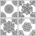 Set of Mandala Seamless Patterns. Black and white round ornament. Royalty Free Stock Photo