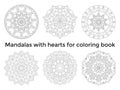 Set mandalas with hearts. Collection symmetric circular ornaments