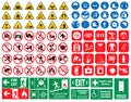 Set of mandatory sign, hazard sign, prohibited sign, fire emergency sign. Royalty Free Stock Photo